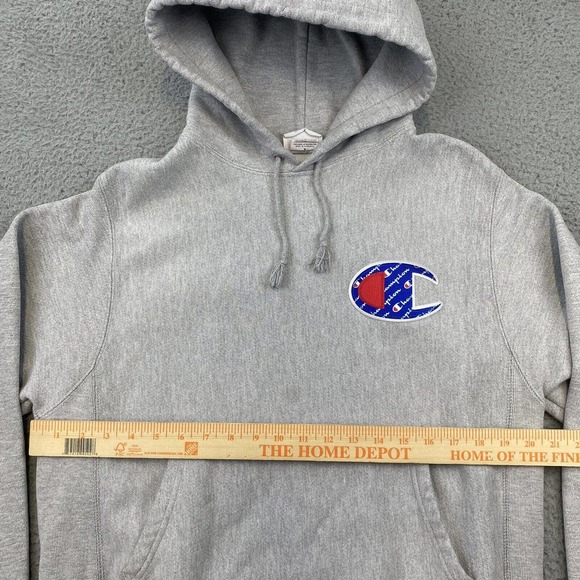 Champion Big Logo Gray Reverse Weave Hoodie Size Medium Heavyweight - Picture 6 of 11